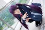 akitsu_honoka blazer blouse cosplay kneesocks k-on! nakano_azusa ribbon_tie school_uniform shoulder_bag twintails violet_hair rating:Safe score:1 user:pixymisa