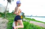 ass ayane_(doa) beach bikini_top cosplay dead_or_alive denim headband ocean purple_hair shorts swimsuit tachibana_minami rating:Safe score:0 user:nil!