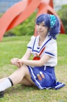 blue_hair cosplay hazuki_riko kiriya_aoi pantyhose pleated_skirt sailor_uniform school_uniform sheer_legwear side_ponytail skirt socks rating:Safe score:0 user:nil!