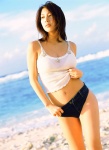 beach bikini_top camisole denim kobayashi_emi midriff ocean shirt_lift shorts swimsuit rating:Safe score:2 user:nil!