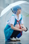 ayanami_rei blue_hair cosplay jumper kneesocks neon_genesis_evangelion rain rinami sailor_uniform school_uniform umbrella rating:Safe score:1 user:nil!