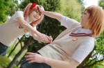 blouse cosplay koka misaka_mikoto orange_hair pleated_skirt red_hair rinto school_uniform shirai_kuroko skirt sweater_vest to_aru_kagaku_no_railgun twintails rating:Safe score:0 user:nil!