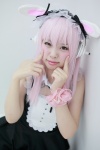 animal_ears bunny_ears collar cosplay dress headphones hiiragi_haruka nitro_super_sonic pink_hair ribbon_tie super_soniko wristband rating:Safe score:0 user:pixymisa