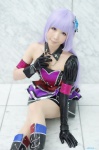 aikatsu! boots cosplay detached_sleeve dress gloves hairbow hikami_sumire pantyhose purple_hair shaa sheer_legwear rating:Safe score:0 user:nil!