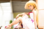 bakemonogatari blonde_hair cosplay dress nisemonogatari oshino_shinobu straw_hat suu rating:Safe score:6 user:pixymisa