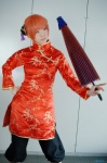 cosplay gintama hair_pods kagura kousaka_yun mandarin_suit orange_hair umbrella rating:Safe score:0 user:nil!