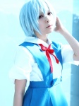 ayanami_rei blouse blue_hair cosplay jumper koshiba_hachi neon_genesis_evangelion school_uniform rating:Safe score:0 user:nil!