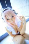 cleavage cosplay headphones nearly_naked_apron nitro_super_sonic pink_hair saku super_soniko rating:Safe score:0 user:nil!