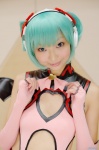 aqua_hair cosplay detached_sleeves dress hatsune_miku headset necoco project_diva vocaloid wings world_is_mine_(vocaloid) rating:Safe score:0 user:nil!