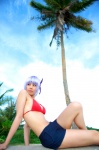 ayane_(doa) bikini_top cleavage cosplay dead_or_alive denim headband purple_hair shorts swimsuit tachibana_minami rating:Safe score:0 user:nil!