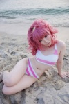 anya_alstreim beach code_geass cosplay croptop hairband ocean panties pink_hair striped tatsuki rating:Safe score:1 user:nil!