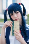 blouse blue_hair book clannad cosplay hair_ties hiiragi_haruka ichinose_kotomi jumper ribbon_tie twintails rating:Safe score:0 user:pixymisa