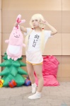 blonde_hair cosplay futaba_anzu idolmaster shio_(ii) shorts socks stuffed_animal tshirt twintails rating:Safe score:2 user:nil!