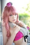 bikini_top cosplay kyokugen_dasshutsu_adv:_zennin_shibou_desu namada pink_hair scarf swimsuit yotsuba_(kyokugen_dasshutsu) rating:Safe score:1 user:nil!