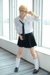 blonde_hair blouse cosplay glasses loose_socks original pleated_skirt school_uniform skirt socks tie yuyu rating:Safe score:0 user:nil!