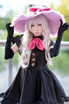 cosplay dress elbow_gloves gloves hiokichi melty petticoat scarf shining_hearts white_hair witch_hat rating:Safe score:1 user:pixymisa