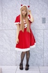 black_legwear blonde_hair dress hood ichinomiya_kanna pantyhose santa_costume shawl rating:Safe score:2 user:pixymisa