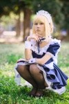 apron black_legwear blonde_hair cosplay dress fate/series fate/stay_night hairband keito maid maid_uniform saber thighhighs rating:Safe score:2 user:nil!