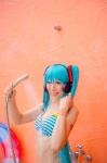 aqua_hair bikini_top cosplay hatsune_miku headset inner_tube mashiro_yuki project_diva swimsuit twintails vocaloid wet rating:Safe score:0 user:nil!