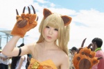 animal_ears bikini_top blonde_hair cat_ears cosplay idolmaster jougasaki_rika kurasaka_kururu paw_gloves swimsuit twintails rating:Questionable score:0 user:nil!