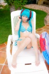 aqua_hair bikini cleavage cosplay hatsune_miku headset mashiro_yuki pool project_diva swimsuit twintails vocaloid rating:Safe score:0 user:nil!