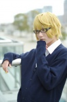 blonde_hair cardigan cosplay dress_shirt glasses kagamine_len misaki school_uniform spice!_(vocaloid) vocaloid rating:Safe score:0 user:nil!