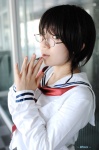 cosplay glasses looking_over_glasses mikuriya_hiyo nakajima_sanae school_uniform sumomomo_momomo twin_braids rating:Safe score:0 user:nil!