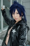 aiba_ai black_rock_shooter_(world) blue_hair cosplay jacket kagamine_len katana sarashi shorts sword vocaloid rating:Safe score:0 user:nil!