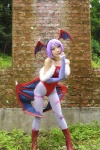 bodysuit boots cosplay elbow_gloves fingerless_gloves gloves head_wings kouda_ema lilimania lilith_aensland pantyhose purple_hair vampire_(game) wings rating:Safe score:1 user:nil!