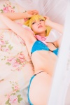 alice_margatroid bed bikini blonde_hair caplet cleavage cosplay hairband mike swimsuit touhou rating:Safe score:3 user:nil!