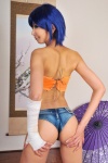 ass bakemonogatari bandages blue_hair cosplay denim kanbaru_suruga karimonogatari necoco shorts tubetop rating:Safe score:2 user:nil!