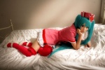 aqua_hair bed choker cosplay hatsune_miku momo_hana nurse nurse_cap nurse_uniform pantyhose thighhighs twintails vocaloid zettai_ryouiki rating:Safe score:4 user:pixymisa