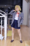 blazer blonde_hair blouse bookbag cosplay gekkan_shoujo_nozaki-kun hyuuga pantyhose pleated_skirt ponytail school_uniform sheer_legwear skirt yuzuki_seo rating:Safe score:2 user:nil!