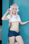 bikini cosplay croptop headphones hiiragi_yukino nitro_super_sonic pink_hair shorts super_soniko swimsuit rating:Safe score:1 user:pixymisa