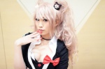 bico blonde_hair blouse bow cardigan cleavage cosplay danganronpa enoshima_junko hair_clips necklace tie twintails rating:Safe score:1 user:pixymisa