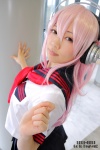 cosplay headphones natsumi_(ii) nitro_super_sonic pink_hair pleated_skirt sailor_uniform school_uniform skirt super_soniko rating:Safe score:1 user:nil!