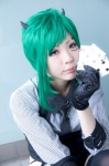blouse cards cosplay gloves green_hair gumi horns kaya_(ii) shorts thighhighs tie vest vocaloid rating:Safe score:0 user:pixymisa