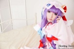 bed cosplay dress hat patchouli_knowledge purple_hair robe saku sweet_garden touhou rating:Safe score:0 user:nil!