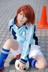 aiba_ai cosplay crossplay kneesocks red_hair shiina_tsubasa shorts soccer_ball soccer_uniform whistle! rating:Safe score:0 user:nil!