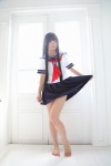 akiloveschool barefoot cosplay itsuki_akira original pleated_skirt sailor_uniform school_uniform skirt skirt_lift rating:Safe score:7 user:nil!