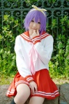 cosplay fubuki hairband hiiragi_tsukasa kneesocks lucky_star pleated_skirt purple_hair sailor_uniform school_uniform skirt rating:Safe score:0 user:nil!