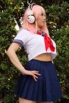 blouse cosplay headphones mitsuki_(ii) nitro_super_sonic pink_hair pleated_skirt sailor_uniform scarf school_uniform skirt super_soniko rating:Safe score:0 user:pixymisa