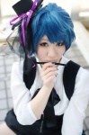 blouse blue_hair cosplay original saori shorts top_hat vest rating:Safe score:2 user:nil!
