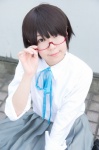 blouse cosplay glasses k-on! looking_over_glasses manabe_nodoka noko pleated_skirt ribbon_tie school_uniform skirt rating:Safe score:0 user:pixymisa