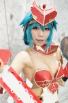 blue_eyes blue_hair cleavage collar cosplay gauntlets haruki_(ii) helmet mirim queen's_blade_rebellion shield sword rating:Safe score:1 user:pixymisa