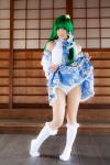 cosplay detached_sleeves green_hair kochiya_sanae lenfried miniskirt panties skirt skirt_lift socks touhou rating:Safe score:2 user:nil!