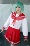cosplay green_hair iwasaki_minami lucky_star miniskirt natsume_megumi pantyhose pleated_skirt sailor_uniform school_uniform skirt rating:Safe score:0 user:nil!