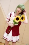 cosplay green_hair hair_ribbon kneesocks miniskirt pantyhose pleated_skirt ryuuna sailor_uniform school_uniform shigure_asa shuffle! skirt slip sunflowers rating:Safe score:1 user:nil!