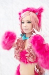animal_ears bikini_top cat_ears cosplay himekawa_azuru kuma-chan paw_gloves pink_hair shorts swimsuit twintails rating:Safe score:0 user:nil!