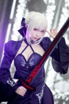 alternative_&_maid_concept blonde_hair cleavage cosplay dress ely fate/grand_order fate/series hairbow saber_alter sword rating:Safe score:1 user:nil!
